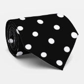 Cravate Pois blancs rétro en noir (Roulé)