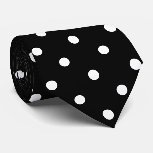 Cravate Pois blancs rétro en noir (Roulé)