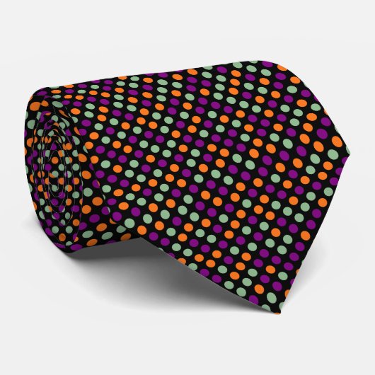 Cravate Pois citrouille, violet, vert et noir (Roulé)
