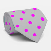 Cravate Pois fuchsia classique sur l'argent (Roulé)