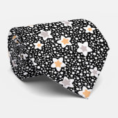 Cravate Pois noir et blanc rétro avec étoiles (Roulé)