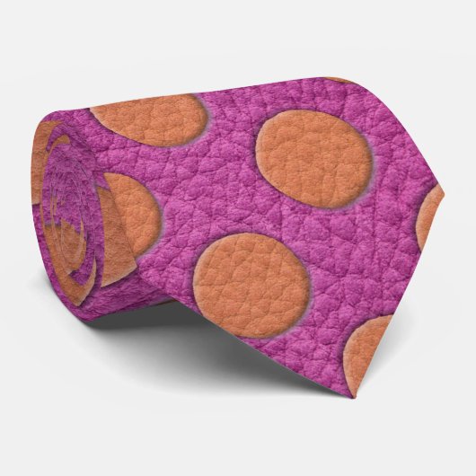 Cravate Pois orange sur papier en cuir rose Magenta (Roulé)