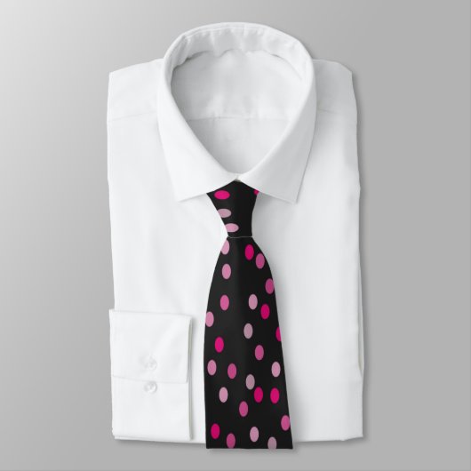 Cravate Pois roses sur noir (Attaché)