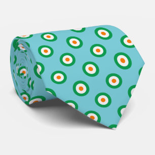 Cravate Pois vert blanc orange sur bleu clair