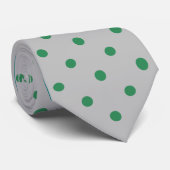 Cravate Pois verts de mer classique sur argent (Roulé)