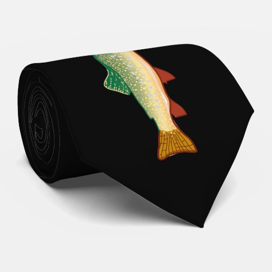 Cravate Poisson de truite arc-en-ciel sur noir (Roulé)