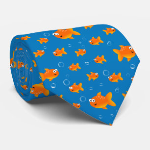 Cravate Poisson d'or, bulles sur un Arrière - plan bleu ch