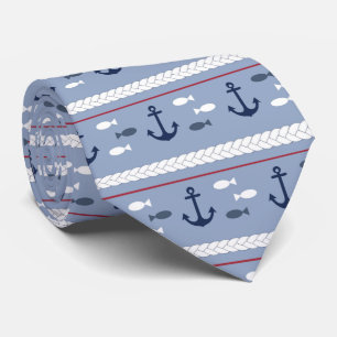 Cravate Poisson nautique voile bateau rouge blanc bleu
