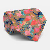 Cravate Poisson rose Corail Océan Motif Aquarelle (Roulé)