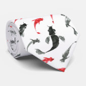 Cravate Poisson rouge et gris, peinture à l'encre japonais (Roulé)
