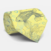 Cravate Poissons de calage Motif 02.Bleu foncé.b L Jaune B (Roulé)