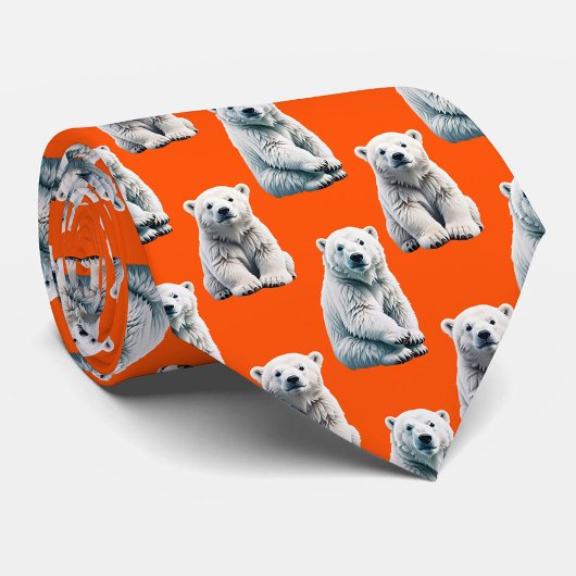 Cravate Polar Bear Pattern Design On Orange 