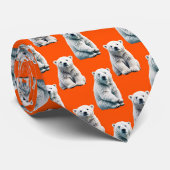 Cravate Polar Bear Pattern Design On Orange  (Roulé)