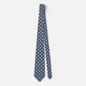 Cravate Polka blanche croise sur bleu-gris (Devant)