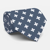 Cravate Polka blanche croise sur bleu-gris (Roulé)
