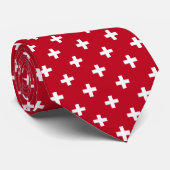 Cravate Polka blanche croise sur rouge (Roulé)