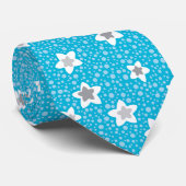 Cravate Polka bleu paradisiaque point rétro avec étoiles (Roulé)