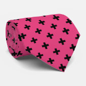 Cravate Polka noire croise sur fuchsia (Roulé)