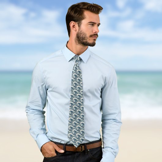 Cravate Polynesian Beach Waves and Flowers Ethnic Pattern