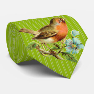 Cravate Pomme Vert Rayures  Tie Mariage Oiseaux Vintage