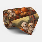 Cravate Poodle Chiot Automne Citrouille délice (Roulé)