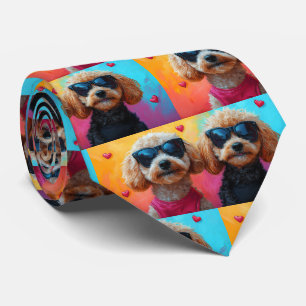 Cravate Poodle with Heart Roses Saint-Valentin