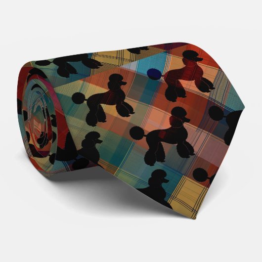 Cravate Poodles on Plaid Necktie (Roulé)