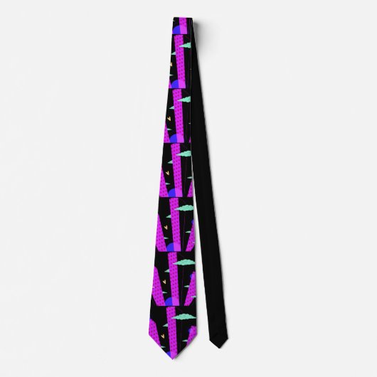 Cravate Pop Art Skyline Clair violet rose étoiles Motif (Devant)