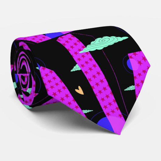 Cravate Pop Art Skyline Clair violet rose étoiles Motif (Roulé)