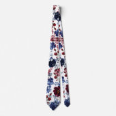 Cravate Poppies et pivoines Rouge Blanc et Mariage Bleu (Devant)