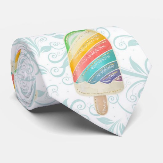 Cravate Popsicle arc-en-ciel et tourbillons Turquoises (Roulé)