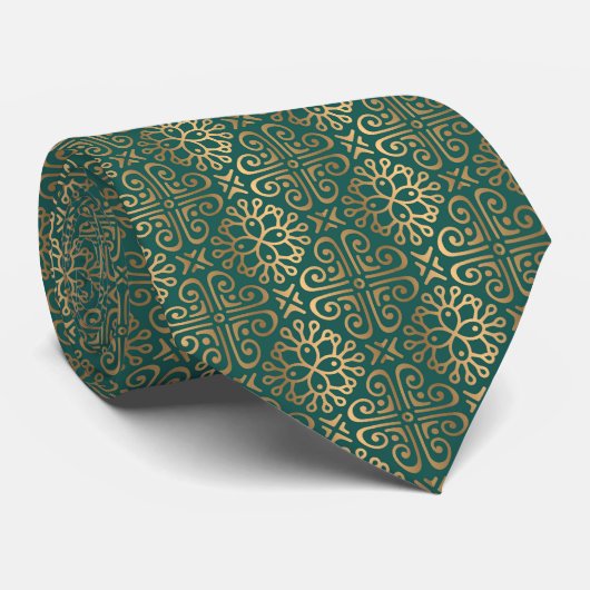 Cravate populaire de motif d'art déco d'or vert (Roulé)