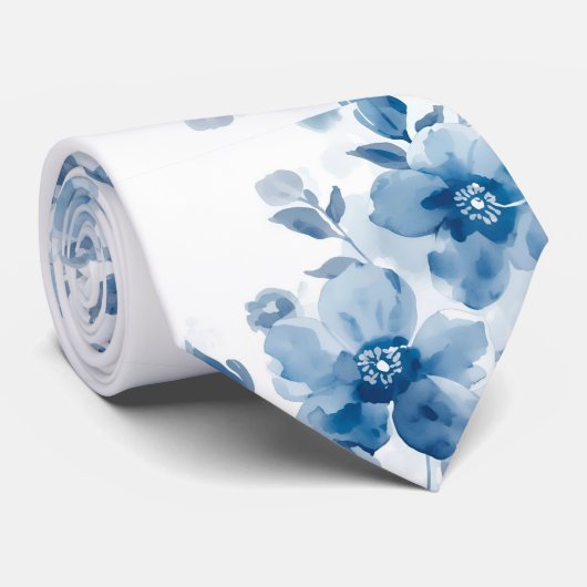 Cravate Porcelaine bleu clair Floral Mariage Groomsmen Cad (Roulé)