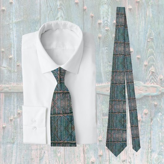 Cravate Portail en bois rustique et fer en bleu, cool