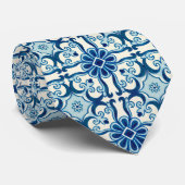 Cravate Portugais Azulejos Blue Floral Motif (Roulé)