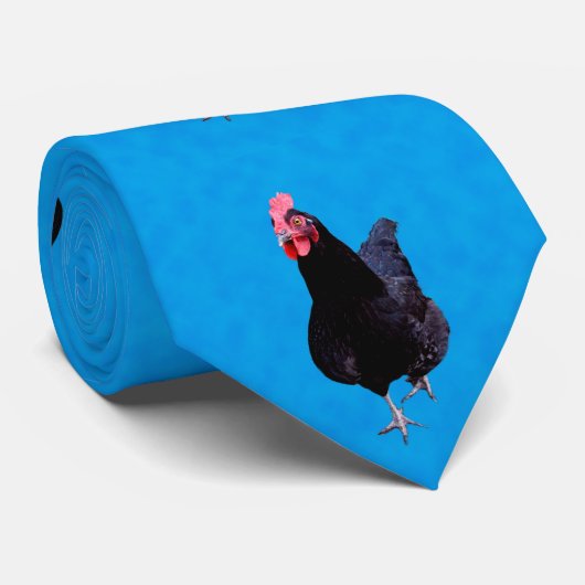 Cravate Poulet Noir Sur Arrière - plan Bleu Éponge, (Roulé)