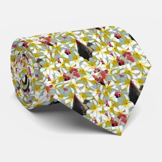 Cravate Poulets Et Fleurs Frangipani, (Roulé)