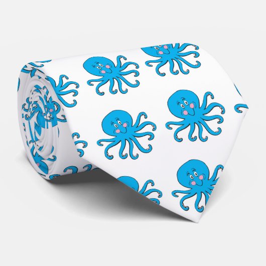 Cravate poulpe bleue heureuse (Roulé)