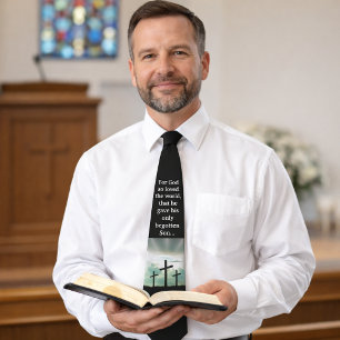 Cravate Pour Dieu si aimé Le Monde Croix Chrétienne Noir