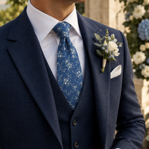Cravate Poussière botanique bleu et fleurs