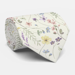 Cravate Prairie de fleurs sauvages élégante ivoire pastel