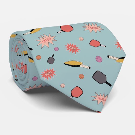 Cravate Preppy Bold Pickleball ! Motif coloré en bleu (Roulé)