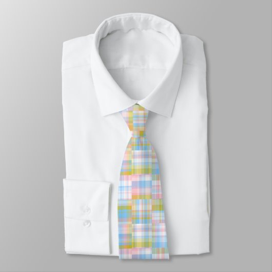 Cravate Preppy Patchwork Look Madras Pastel (Attaché)