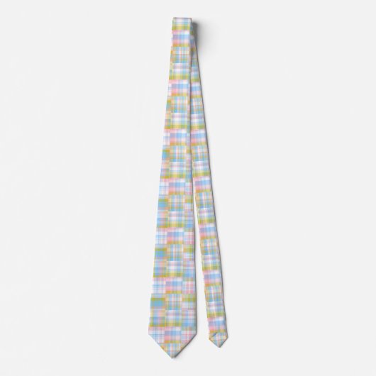 Cravate Preppy Patchwork Look Madras Pastel (Devant)