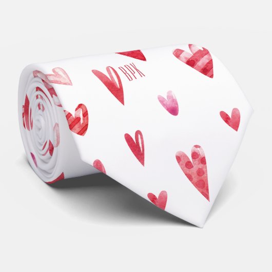 Cravate Printed Monogram Valentine's Day Hearts Necktie (Roulé)