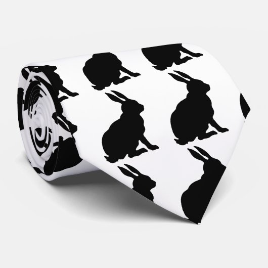 Cravate Profil côté lapin assis noir en blanc (Roulé)