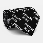 Cravate Prom 2026 Black Background White Text (Roulé)