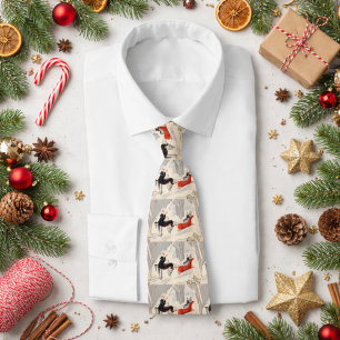 Cravate Promenade en traîneau de Noël Art Déco vintage