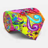 Cravate psych colors hippie/groovy flowers (Roulé)