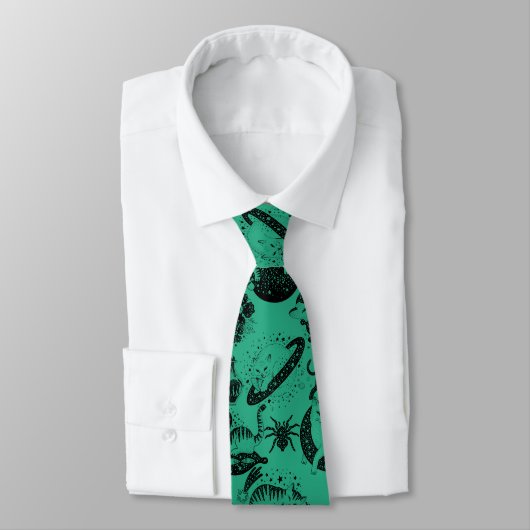 Cravate Psychedelic Cats and etc. PSYCAT01A. Green BG (Attaché)